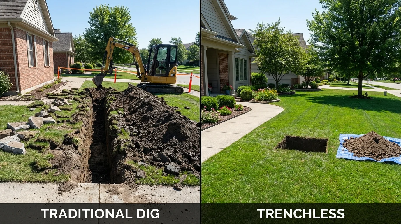 Trenchless sewer repair with minimal yard damage versus traditional excavation in Ceiba, PR